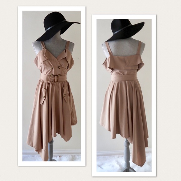 PENELOPE-‘Trench Coat' Dress in Olive or Tan - Picture 4 of 8